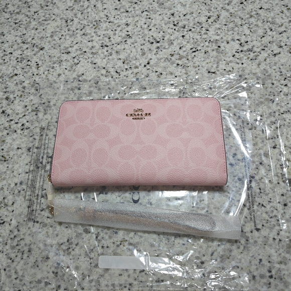 Coach Long Zip Around Wallet In Signature Canvas (Powder pink) - Picture 8 of 11